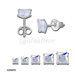 925 Sterling Silver High Quality Square AB CZ Stud Earrings 