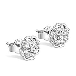 Silver Flower Stud Earrings with Cubic Zirconia wholesale