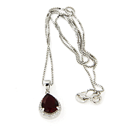 Wholesale 925 Silver Teardrop Garnet Stone CZ Necklace