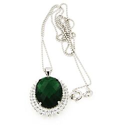 Wholesale 925 Silver Oval Green Cubic Zircon Necklace