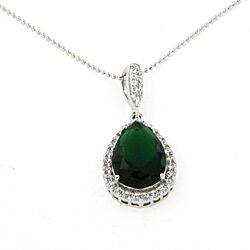 Wholesale 925 Silver Big Teardrop Emerald Cubic Zircon Necklace