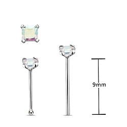 Silver 3mm Square AB CZ Nose Studs