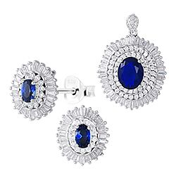 Wholesale 925 Sterling Silver Sapphire Oval  Cubic Zirconia Jewelry Set