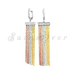 Wholesale 925 Sterling Silver Dangle Chain Cubic Zirconia Earrings