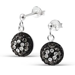 Wholesale 925 Silver Ball Dangling Black Crystal Stud Earrings