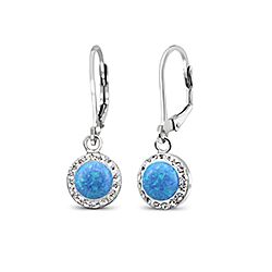 Wholesale Silver Crystal Sky Blue Opal Semi Precious Earring