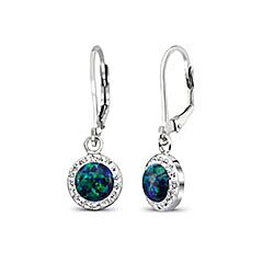 Wholesale Silver Crystal Ocean Blue Opal Semi Precious Earring