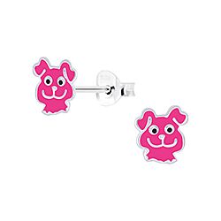 Wholesale 925 Sterling Silver Pink Dog Kids Stud Earrings   
	