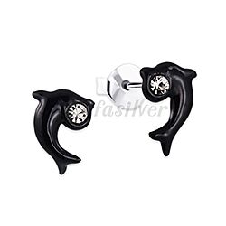 Wholesale 925 Sterling Silver Dolphin Black Enamel Kids Stud Earrings