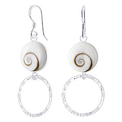 Wholesale 925 Sterling Silver Double Circle Shell Dangle Shiva Eye Earrings