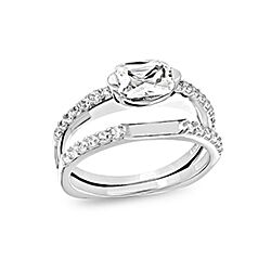 Double lined cubic zircon silver one stone ring