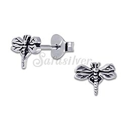 Wholesale 925 Silver Tiny Dragonfly Oxidized Stud Earrings