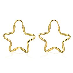 Wholesale 925 Sterling Silver 21 mm  Gold Plated Star Plain Hoop Earrings 