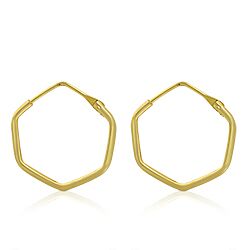 Wholesale 925 Sterling Silver Gold Plated Hexagon Design Plain Hoop Earrings 