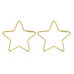 Wholesale 925 Sterling Silver 31 mm Gold Plated Star Plain Hoop Earrings 