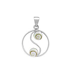 Sterling Silver Yin Yang Double Round Eye Shell Pendant 
