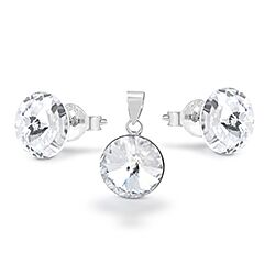 Wholesale 925 Sterling Silver White Round Crystal Jewelry Set