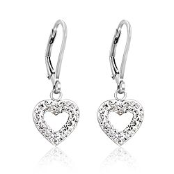 Wholesale Silver Crystal White Heart Charm Hoop Earrings