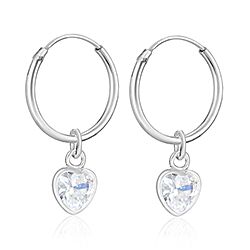 Wholesale 925 Sterling Silver White CZ Heart Charm Hoop Earrings