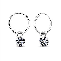 Wholesale 925 Sterling Silver CZ Crystal Charm Hoop Earrings