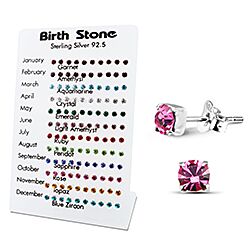 Wholesale Silver Hot Pink Birthstone 60 Pairs Display Stand