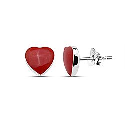 Wholesale 925 Silver Heart Red Coral Stud Earrings