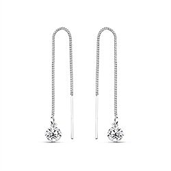 Silver Round Cubic Zirconia Dangle Earrings