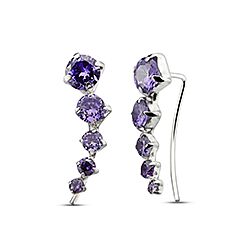 Wholesale Silver Round Voilet CZ Ear Climber Earrings