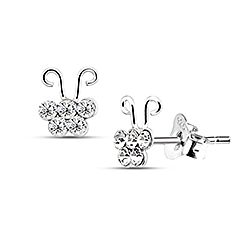 Silver Butterfly Stud Earrings with Crystal 