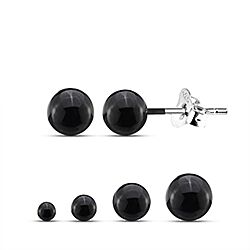 Wholesale 925 Silver Men's Black Ball Stud Earrings