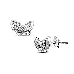 Wholesale 925 Sterling Silver Butterfly with Cubic Zirconia Rhodium Plated Stud Earrings