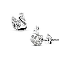 Wholesale 925 Sterling Silver Elegant Swan Design Cubic Zirconia Sparkly Stud Earrings