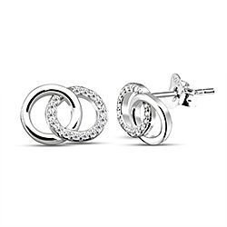 Wholesale 925 Sterling Silver Double Circle with Sparkly Cubic Zirconia Stud Earrings 