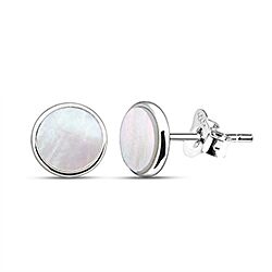 Wholesale Silver 925 Flat Round Mother of Pearl Ear Studs 