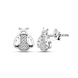 Wholesale 925 Sterling Silver Bumble Bee with Sparkly Cubic Zirconia Rhodium Plated Stud Earrings