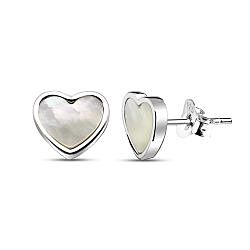 Wholesale Silver Cute Heart Mother of Pearl Stud Earrings