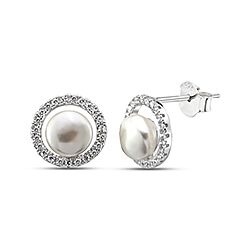 Wholesale Silver Cubic Zirconia Pearl Stud Earring