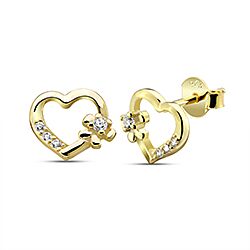 Wholesale Silver Gold Plated CZ Heart Stud Earring 