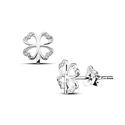 wholesale 925 sterling Silver Clover Paved Cubic Zirconia Stud Earrings