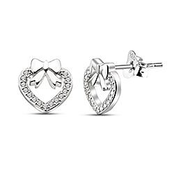 Wholesale 925 sterling Silver Bow Knot Heart Stud Earrings with Sparkly Cubic Zirconia