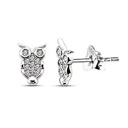 Wholesale 925 Sterling Silver New Owl Design Cubic Zirconia Sparkly Stud Earrings