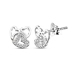 Wholesale 925 Sterling Silver Little Hearts with Sparkly Cubic Zirconia Rhodium Plated Stud Earrings