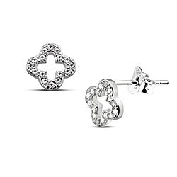 Wholesale 925 Sterling Silver Four Leaf Clover Cubic  Zirconia Sparkly Stud Earrings 