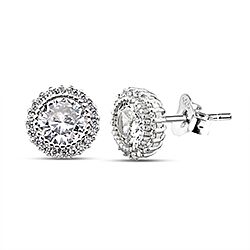 Wholesale 925 Silver Round Cubic Zirconia Stud Earring