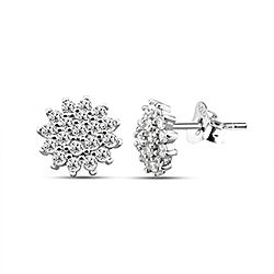 Wholesale 925 Sterling Silver Fancy Flower Cubic Zirconia Rhodium Plated Stud Earrings