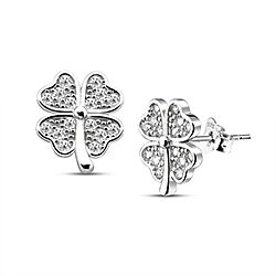 Wholesale 925 Sterling Silver Tiny Clover Crystal Paved Cubic Zirconia Stud Earrings