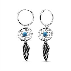 Wholesale 925 Sterling Silver Turquoise Feather Charm Hoop Earrings