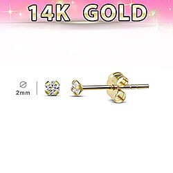 Wholesale 14K Solid Gold 2mm CZ Stud Earring