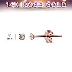 Wholesale 14K Pink Gold 2mm Tiny CZ Stud Earring