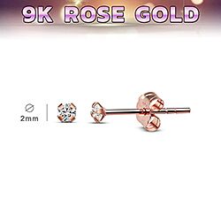 Wholesale 9ct Rose Gold 2mm Diamond CZ Stud Earring